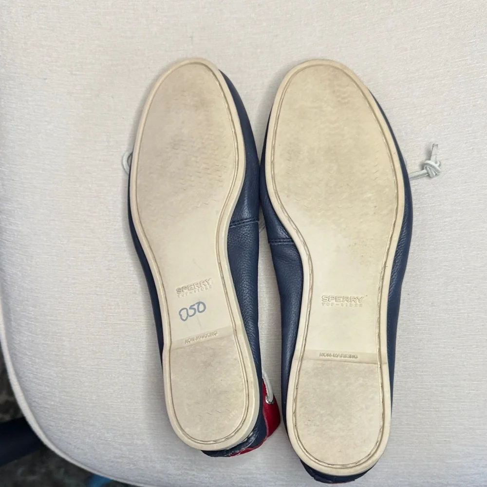 Sperry Nautical Red, White, and Navy Boat Shoes Leather Nautical sz8.5 - Picture 4 of 10